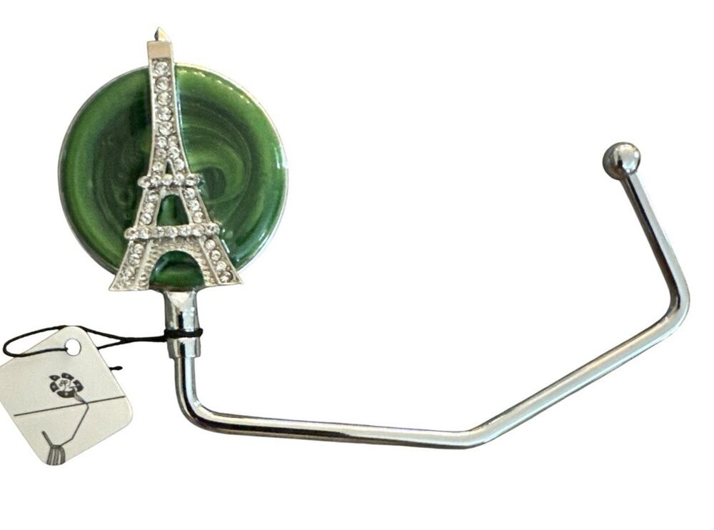 SPRING STREET EIFFEL TOWER CRYSTAL GREEN ENAMEL HANDBAG HOLDER NEW